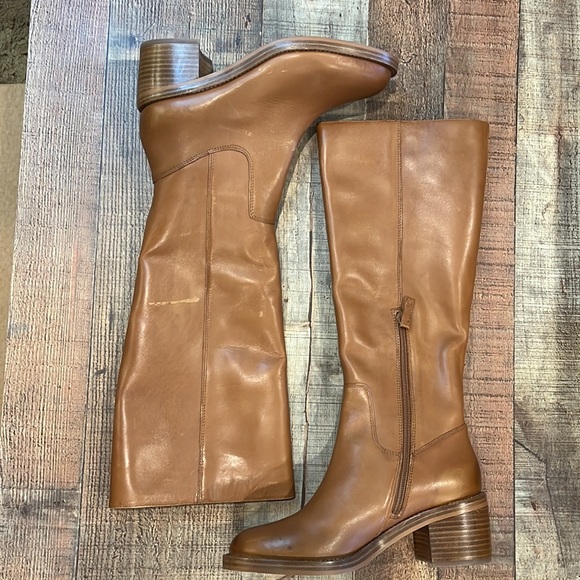 J. Crew Knee high stacked heel boots in leather BJ870 brown - Picture 4 of 10